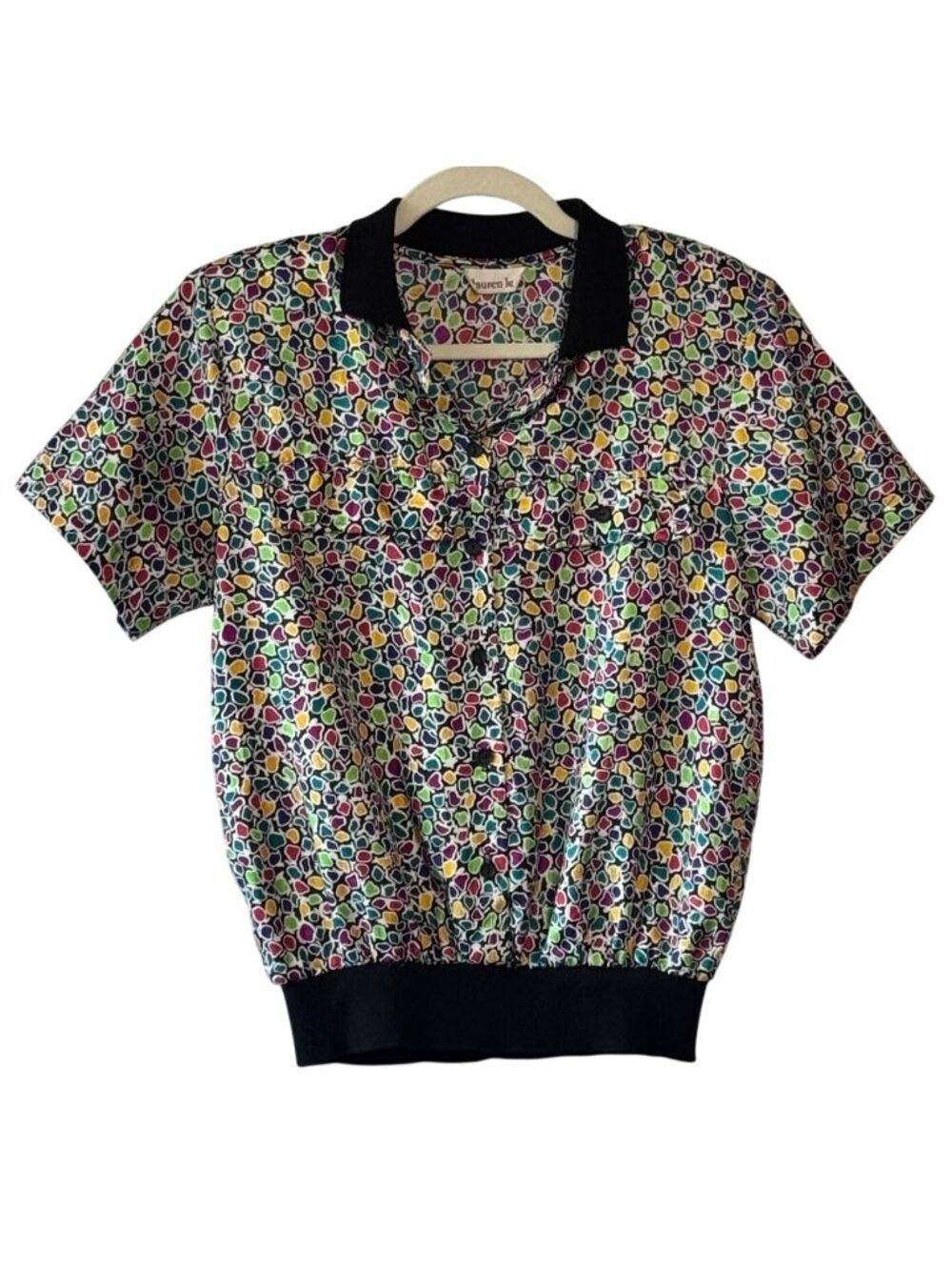 Lauren Lee Vibrant Multicolor Printed Short Sleeve Button-Up Top